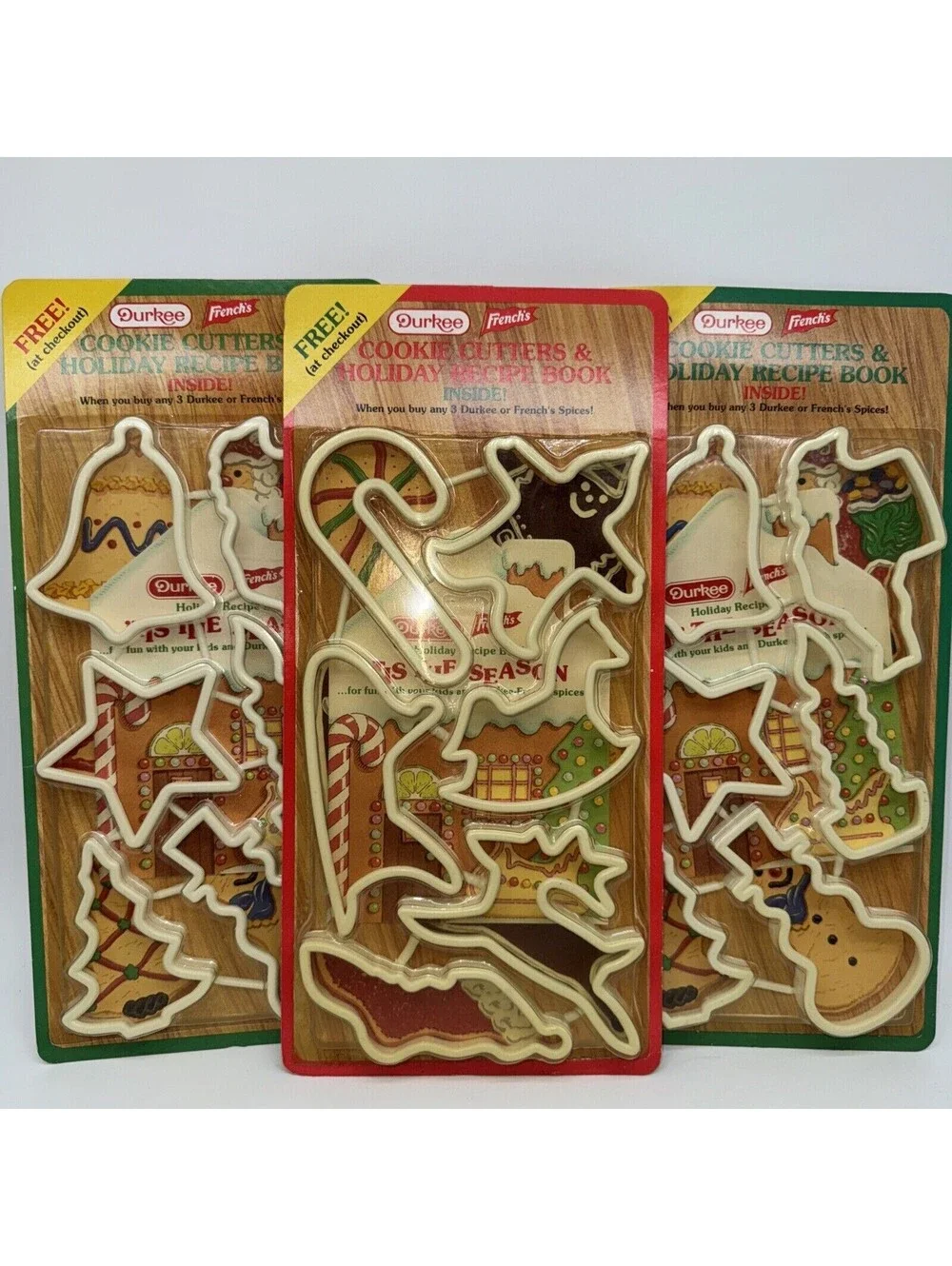 3 NEW VTG Durkee French's Christmas Cookie Cutters Recipe Book Bell Star Santa